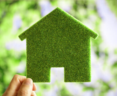 Green eco house environmental background for future residential building plot